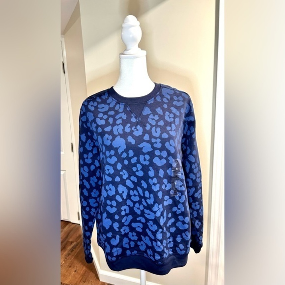 KAREN SCOTT SPORT SWEATSHIRT | NWT | BLUE | LEOPARD PRINT